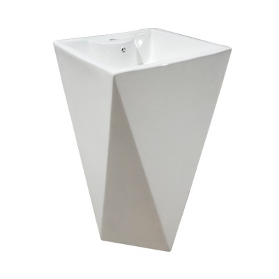 Hexagonal Shape Floor Standing Bathroom Pedestal Sink One Piece Basin