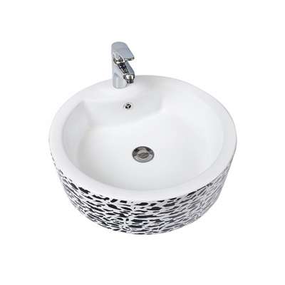 China Factory Outlet Round Colorful Decal Ceramic Sink Wash Basin