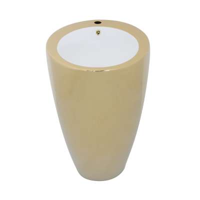 Modern Gold Round Design Bathroom Sink Ceramic Pedestal Wash Basin