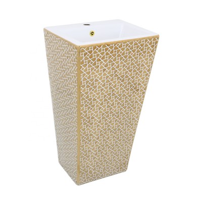 Sanitary Ware One Piece Golden Rectangular Ceramic Wash Pedestal Basin