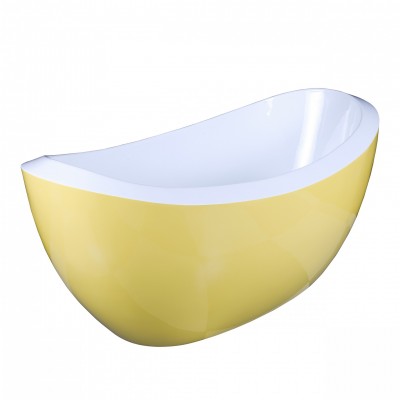 Yellow white porcelain sitting freestanding bathtub for 2 adults