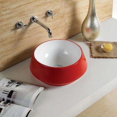 Fashion Design Popular Round Washroom Red Ceramic Hand Wash Color Art Red Basin